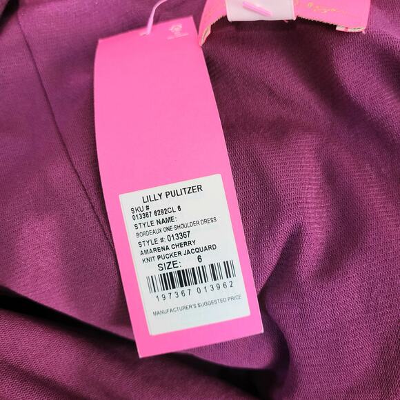 Lilly Pulitzer Bordeaux One Shoulder Mini Dress Amarena Cherry Jacquard Purple 6 - Picture 11 of 13